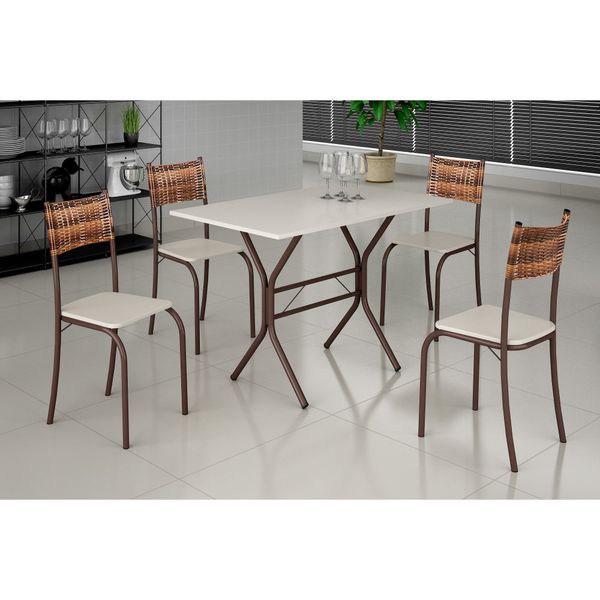Mesa de Jantar com 4 Cadeiras Atlanta Base Cabo Frio Marrom Corten Teixeira
