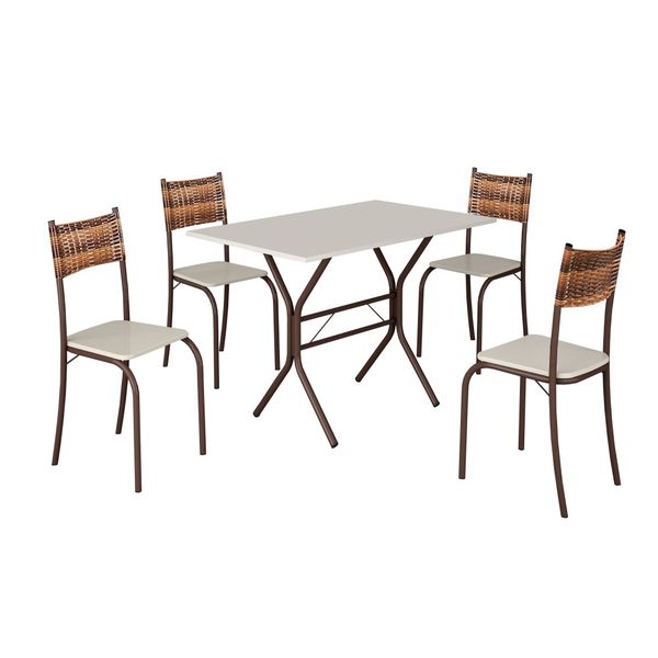 Mesa de Jantar com 4 Cadeiras Atlanta Base Cabo Frio Marrom Corten Teixeira