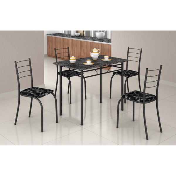 Mesa Com 4 Cadeiras Para Cozinha Rio Teixeira Craquelada Preta