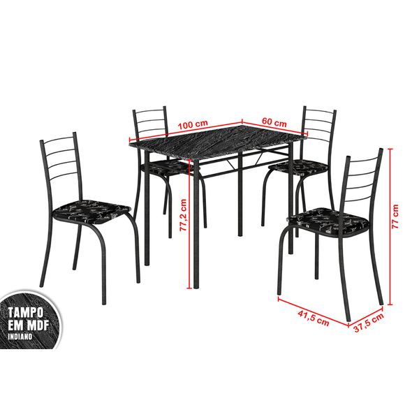 Mesa Com 4 Cadeiras Para Cozinha Rio Teixeira Craquelada Preta