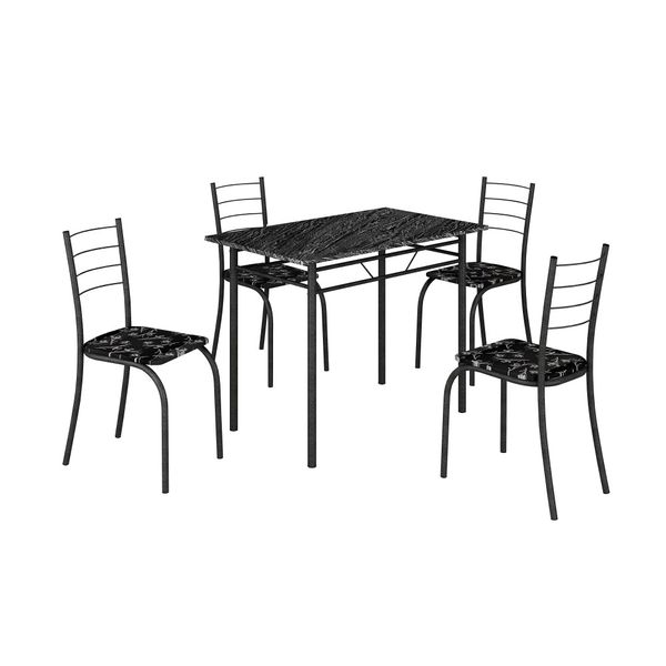 Mesa Com 4 Cadeiras Para Cozinha Rio Teixeira Craquelada Preta
