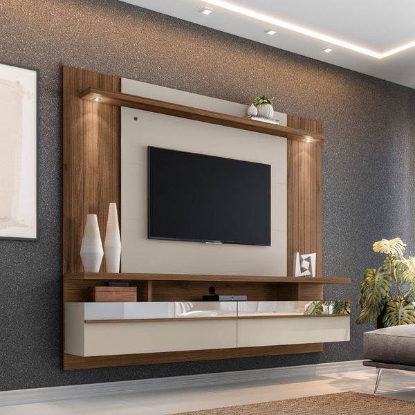 Painel para TV ate 65 Polegadas 2 Portas 2,20m Sao Luis Off White Nogueira Linea Brasil