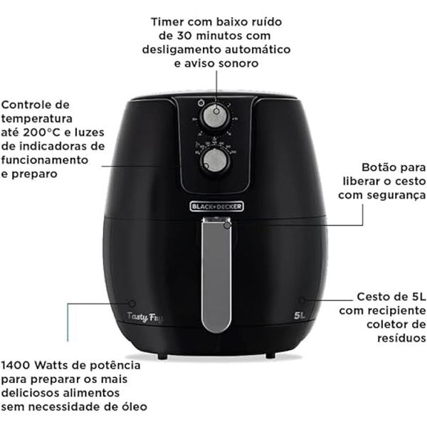 Fritadeira Elétrica Sem Óleo Air Fryer 5L Black Decker Preto 127V