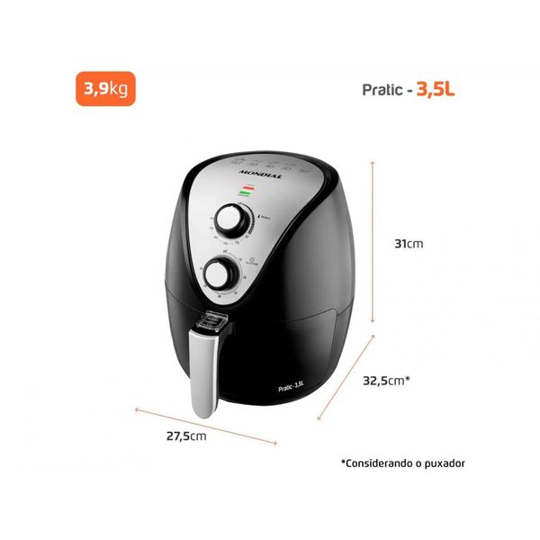 Fritadeira Elétrica Sem Óleo Air Fryer 3,5L Mondial Family AF30 Preto 127V