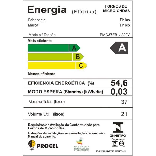 Microondas Philco 37L Espelhado Branco PMO37EB 127V