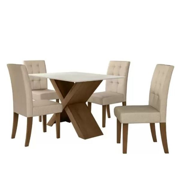 Conjunto de Mesa Sala de Jantar Dubai 4 Cadeiras 1,36m Carvalho/Off White Dobuê