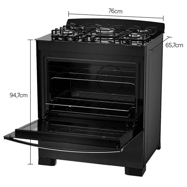 Fogão Dako 5 Bocas Diplomata com Mesa de Vidro Acendimento Automático Preto