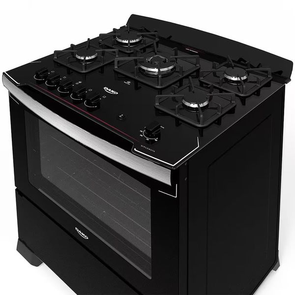 Fogão Dako 5 Bocas Diplomata com Mesa de Vidro Acendimento Automático Preto