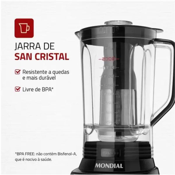 Liquidificador Mondial Turbo Inox L-1100 com Filtro 12 Velocidades 1100W Preto 127V