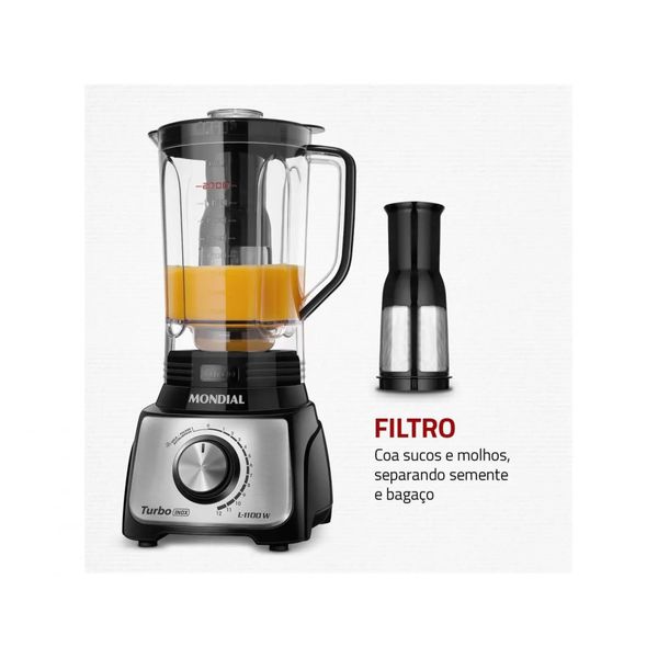 Liquidificador Mondial Turbo Inox L-1100 com Filtro 12 Velocidades 1100W Preto 127V