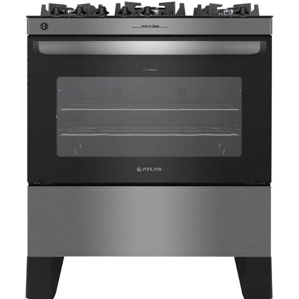 Fogão 5 bocas Atlas Agile Up Inox com Mesa de Vidro Bivolt