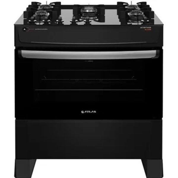 Fogão Atlas 5 Bocas Preto Atenas Glass com Acendimento Automático Bivolt