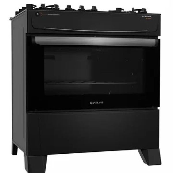 Fogão Atlas 5 Bocas Preto Atenas Glass com Acendimento Automático Bivolt