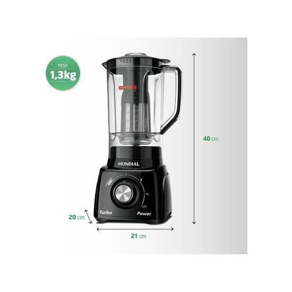 Liquidificador Mondial Turbo Power L-99 FB Preto com Filtro 3 Velocidades 220V