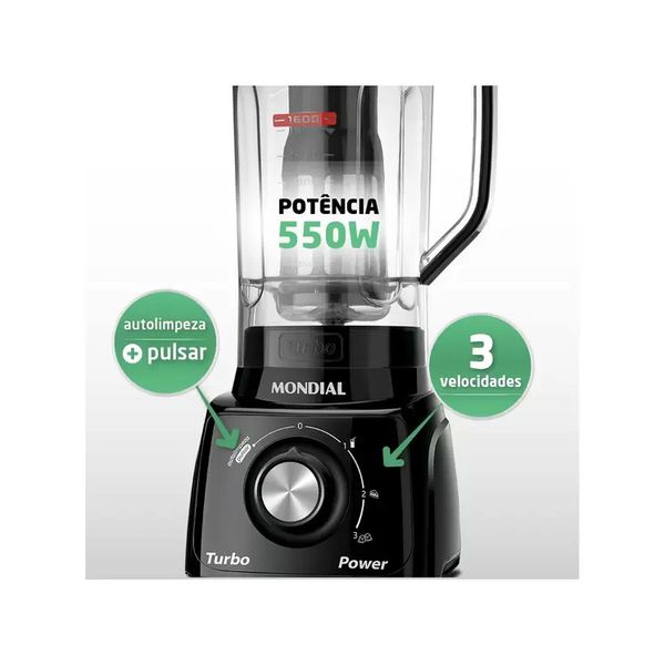 Liquidificador Mondial Turbo Power L-99 FB Preto com Filtro 3 Velocidades 220V