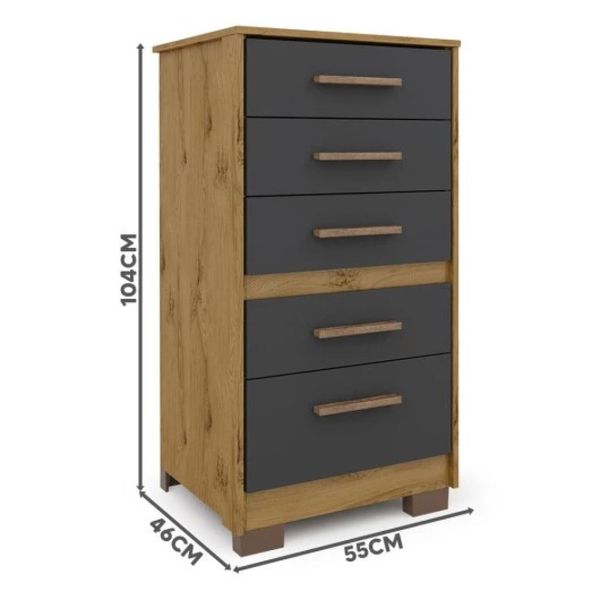 Cômoda 5 Gavetas Primacy Ipê/Grafite Batrol