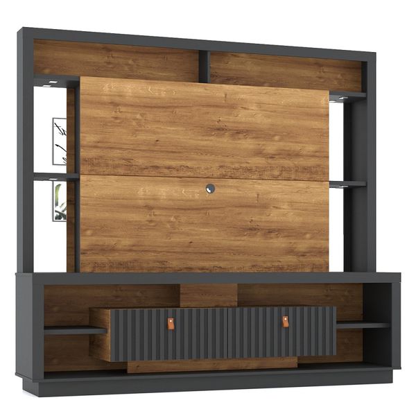 Estante Home Theater Spazio TV até 70" Preto/Canela Mira Rack