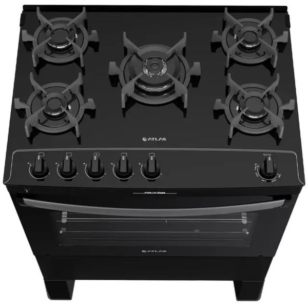 Fogão 5 Bocas Mesa de Vidro Atlas Agile Up Glass Preto Bivolt