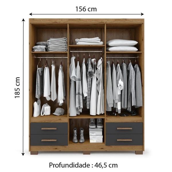 Guarda Roupa Casal 6 Portas 4 Gavetas Ipê/Grafite Primacy Batrol