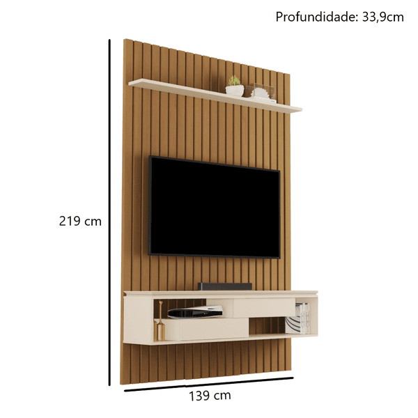 Painel para TV até 58" Ripado Nature/Pérola Harpia JB Bechara
