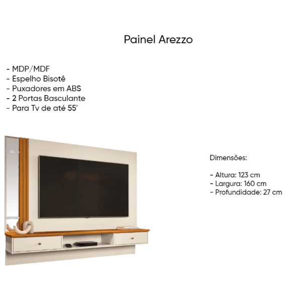 Painel Arezzo para TV até 55" 2 Portas Off White/Cedro EDN
