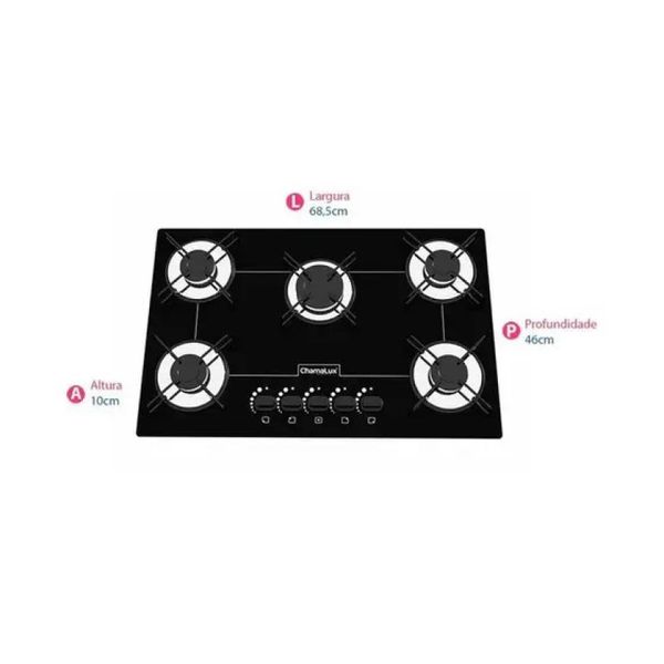 Fogão Cooktop 5 Bocas Chamalux Ultra Chama Preto