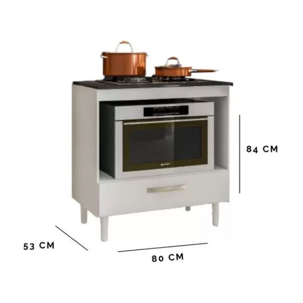 Balcão para Cooktop e Forno Microondas 0,80 Branco Nicioli