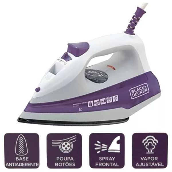 Ferro de Passar a Vapor Base Antiaderente FX1000 Black Decker 127V