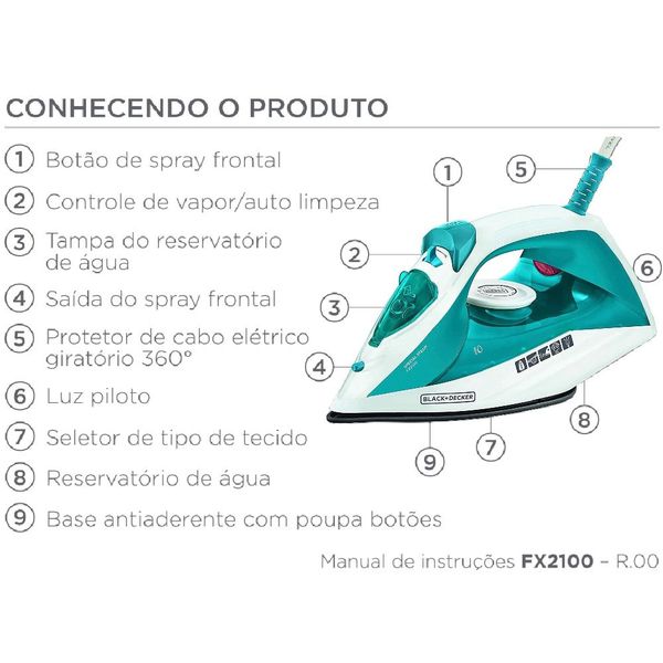 Ferro De Passar a Vapor FX2100 Black Decker Azul 127V