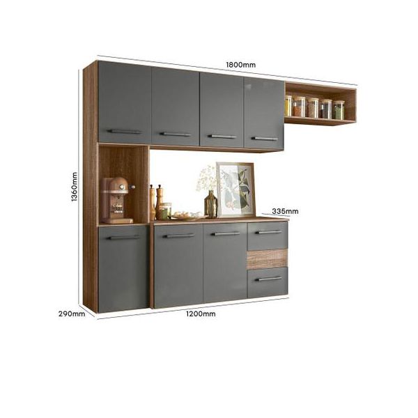 Armario de Cozinha suspenso 7 portas e 2 gavetas Juliete Carvalho Chumbo Nicioli