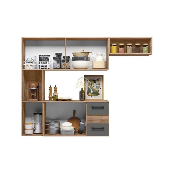 Armario de Cozinha suspenso 7 portas e 2 gavetas Juliete Carvalho Chumbo Nicioli