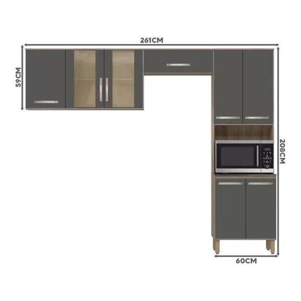 Cozinha Compacta 8 Portas Carvalho Nature Chumbo Fit Nicioli