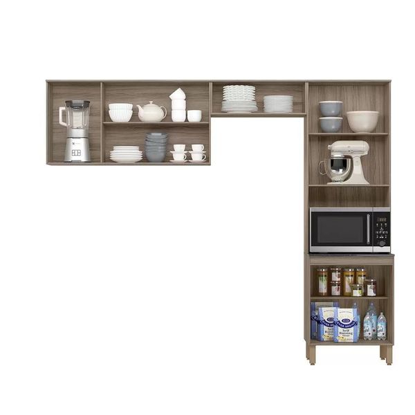 Cozinha Compacta 8 Portas Carvalho Nature Chumbo Fit Nicioli