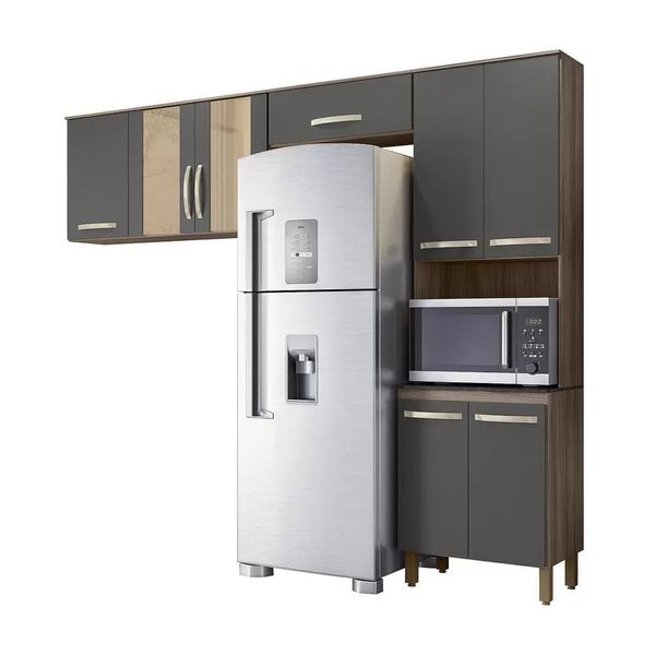 Cozinha Compacta 8 Portas Carvalho Nature Chumbo Fit Nicioli
