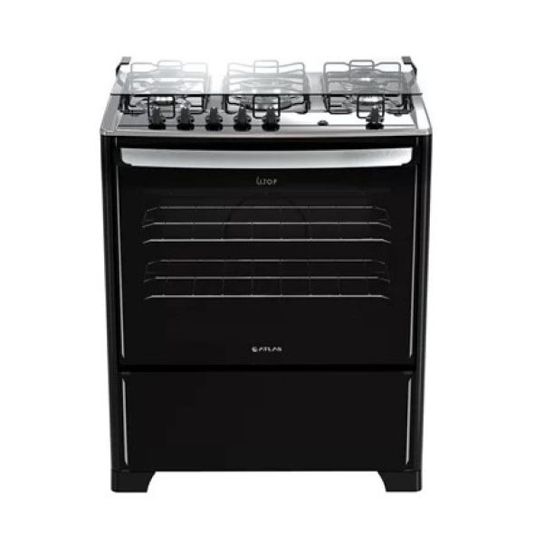 Fogão Atlas New Utop Mesa Inox 5 Bocas Preto Bivolt
