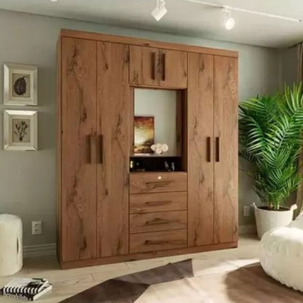 Guarda Roupa Casal com Espelho Advantage 7 Portas 4 Gavetas Cappucino Batrol