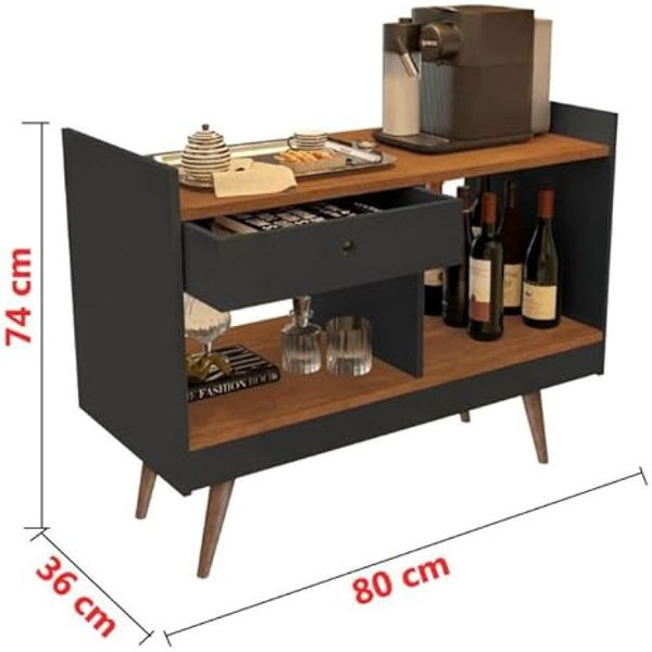 Aparador Bar Pés Palito JB 4064 Luxo Preto Nature