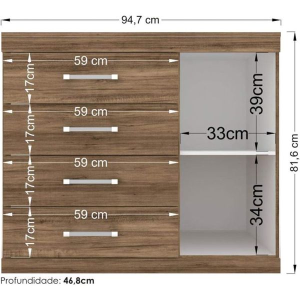 Cômoda Havana Plus 1 Portas 4 Gavetas Atacama Santos Andira