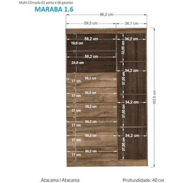 Cômoda Maraba 1 Porta 6 Gavetas Atacama Santos Andirá