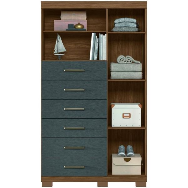 Cômoda Maraba 1 Porta 6 Gavetas Jatoba/Grafite Santos Andirá