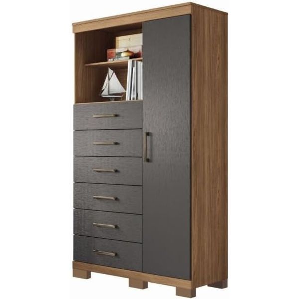 Cômoda Maraba 1 Porta 6 Gavetas Jatoba/Grafite Santos Andirá