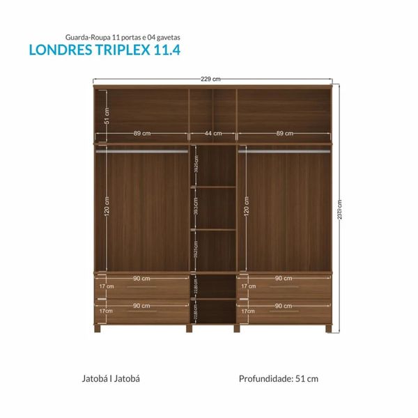 Guarda Roupa Casal 11 Portas 4 Gavetas Londres Triplex Jatobá Santos Andirá