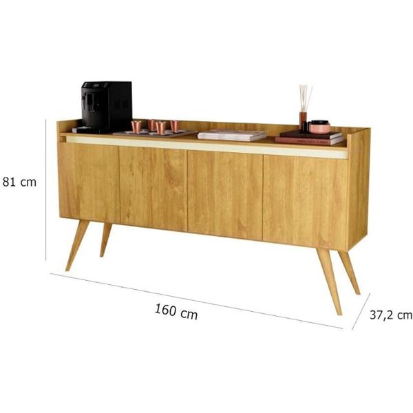 Aparador Buffet Gold 4 Portas Pes Palito Mel/Perola Primus