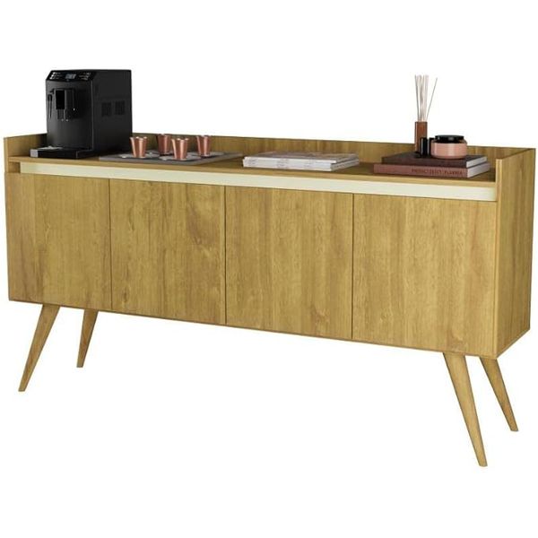 Aparador Buffet Gold 4 Portas Pes Palito Mel/Perola Primus