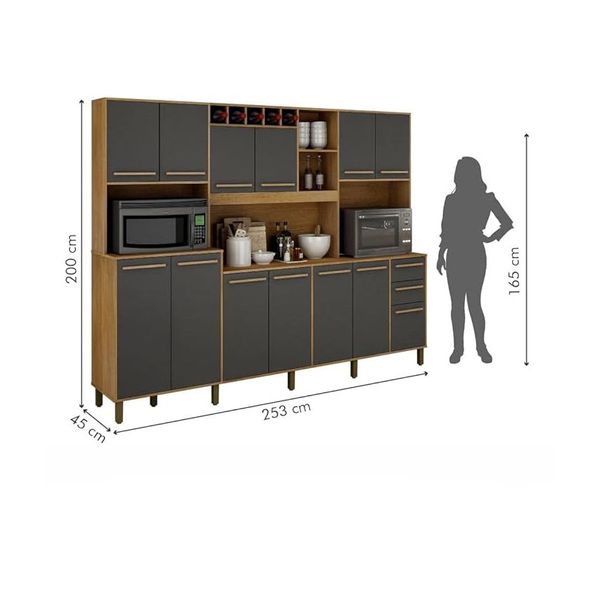 Armario de Cozinha Petra 11 Portas 2 Gavetas Cinamomo/Off White Valde Moveis