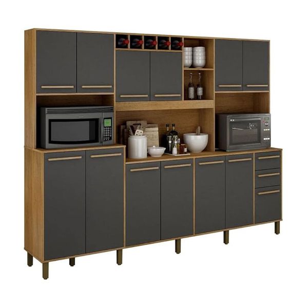 Armario de Cozinha Petra 11 Portas 2 Gavetas Cinamomo/Off White Valde Moveis