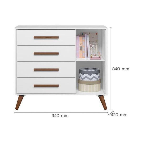 Comoda Sapateira Retro 1 Porta 4 Gavetas Branco Qmovi