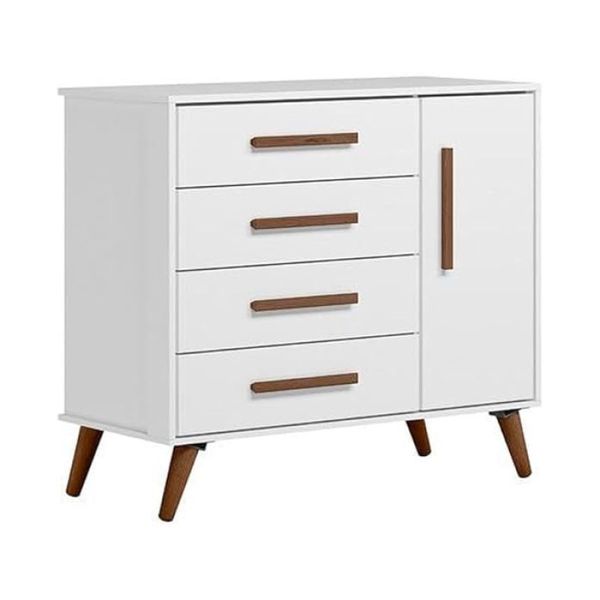 Comoda Sapateira Retro 1 Porta 4 Gavetas Branco Qmovi