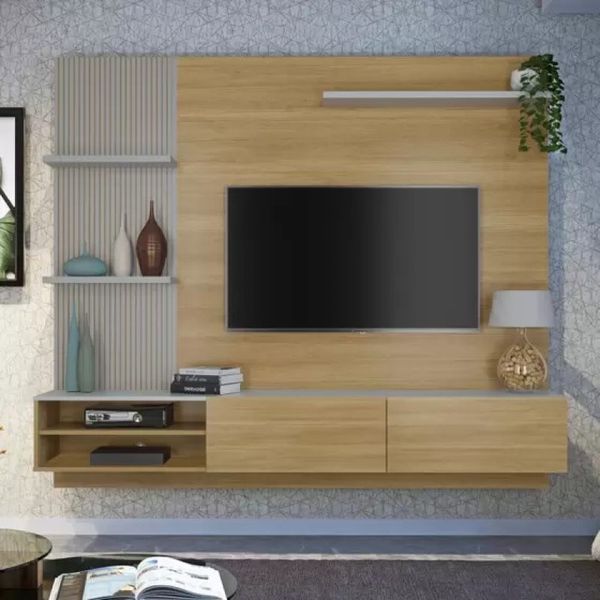 Painel Home Montana 2 Portas Cinamomo/Off White Valde Moveis