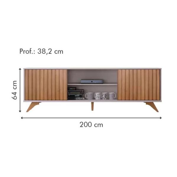 Rack Manaus para TV até 65" 2 Portas Cinamomo/Off White Valde Moveis